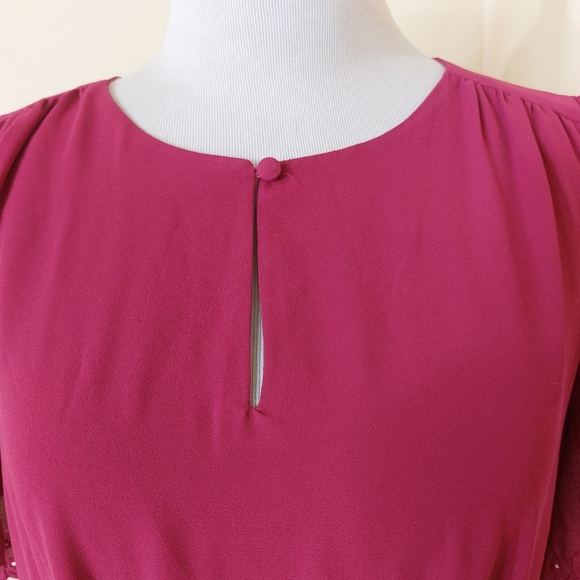 LOFT Magenta Pink Butterfly Sleeve Flowy Casual Event Cocktail Dress Work Wear - Picture 4 of 12